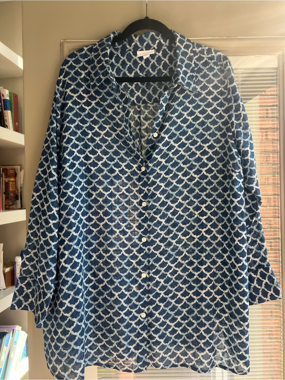 Relaxed Blue Printed Button-Down Blouse
